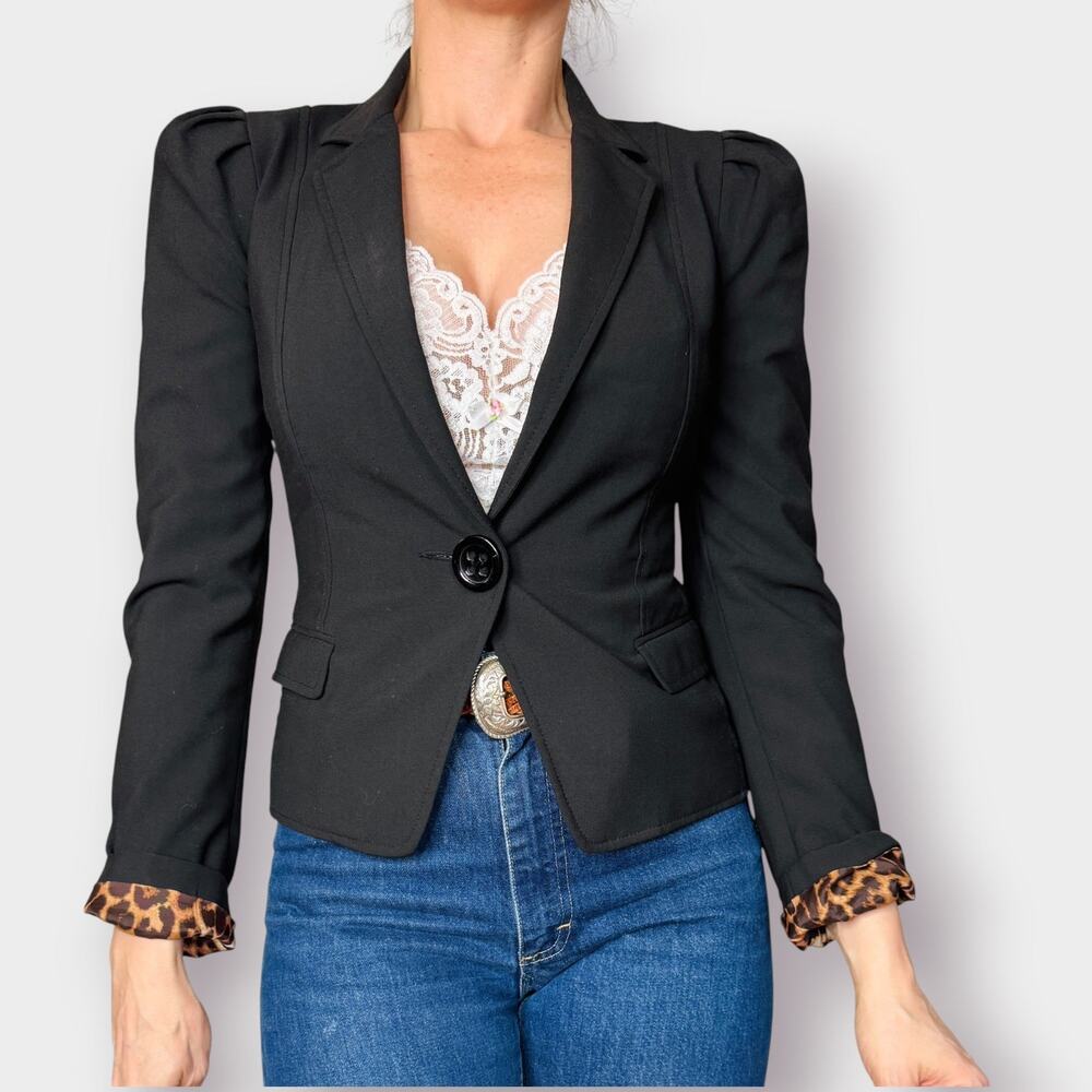 2000s Express Black Blazer with‎ cat print lining Size XS